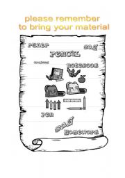 English worksheet: bring your materials