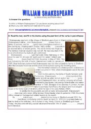 English Worksheet: William Shakespeare ( simple past )