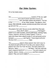 English Worksheet: solar system