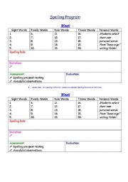 English Worksheet: Spelling Program Template