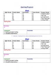 English worksheet: Spelling Program Template