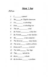 English Worksheet: have/has