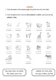 English worksheet: Animals - fill in the animal name
