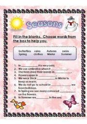 English Worksheet: SEASONS WORKSHEET  (31.07.08)