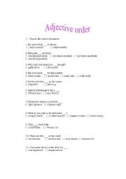 English worksheet: Adjective order