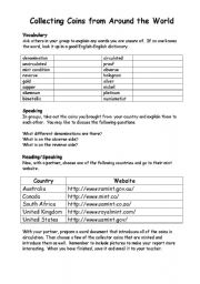 English Worksheet: Coin Collecting Computer Activity