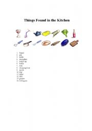 English Worksheet: Things in the kitchen