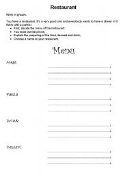 English worksheet: restaurant