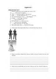 English Worksheet: can