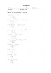 English worksheet: Entry test