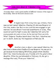 English Worksheet: Some facts about the origin of St. Valentines Day 