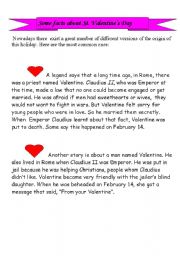 English worksheet: Some facts about the origin of St. Valentines Day 