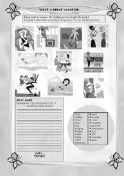 English Worksheet: What a great vacation - b&w version 01.08.2008