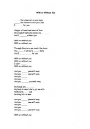 English worksheet: With or without you, U2