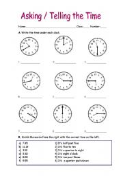 English Worksheet: Asking/telling the time
