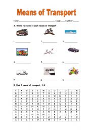 English Worksheet: Means of transport