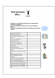English Worksheet: Find Someone Who... simple present