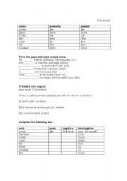 English worksheet: past