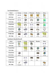 English Worksheet: School Subjects Timetable Information Gap