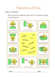 English Worksheet: Prepositions of Place