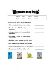 English Worksheet: Where are they from?
