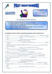 English Worksheet: past continuous. grammar and exercises.