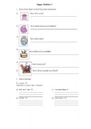 English Worksheet: Happy Birthday! Telling age