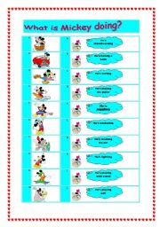 English Worksheet: What is Mickey doing?