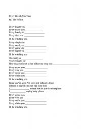 English Worksheet: Every Breath You Take Verbs Gap Fill