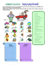 English Worksheet: Camping or seaside?