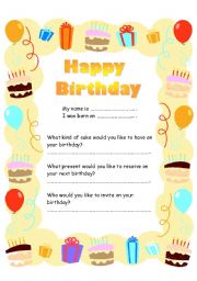 English Worksheet: Birthday