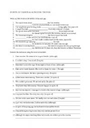 English Worksheet: In spite of   and  although