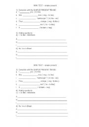 English Worksheet: A Simple Present mini-test