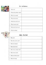 English Worksheet: Jobs - Pat the Postman, and Adam the Cook