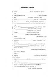 English worksheet: A verb tenses exercise