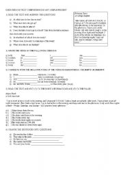 English Worksheet: text comprehension and simple present test