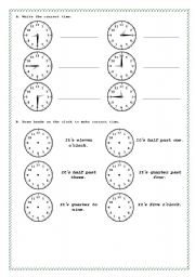 English Worksheet: Review Worksheet with time and prepositions of place
