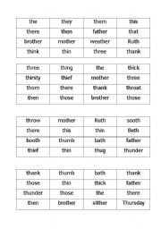 English Worksheet: th-bingo