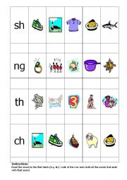 English Worksheet: Initial sh, th, ch and final ng