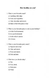 English Worksheet: how healthy are you?