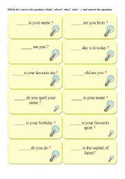 English Worksheet: Wh- speaking cards  (3 PAGES)