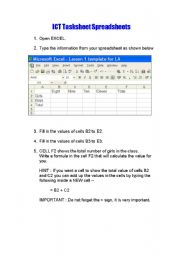 English worksheet: ICT Introudction to spreadsheets Worksheet KS2