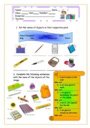 English Worksheet: Objects of school