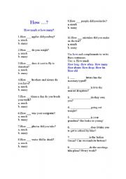 English Worksheet: how  and complements