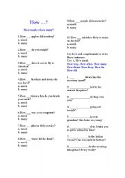 English worksheet: how  and complements