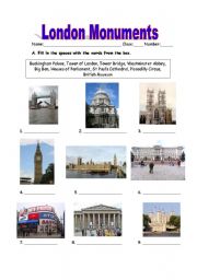 English Worksheet: London - monuments and places