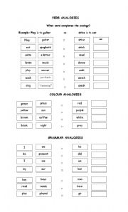 English worksheet: ANALOGIES