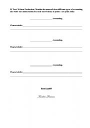 English worksheet: Accounting Exam, Part four.