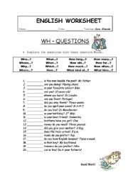 English Worksheet: WH WORDS