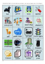 English Worksheet: British and American English - pelmanism cards - part 1